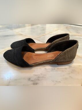 TOMS Jolee Black Suede D'Orsay Ballet Flats Women Size 7